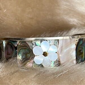 Mexican Alpaca Elegant Silver and Abalone Shell Bracelet